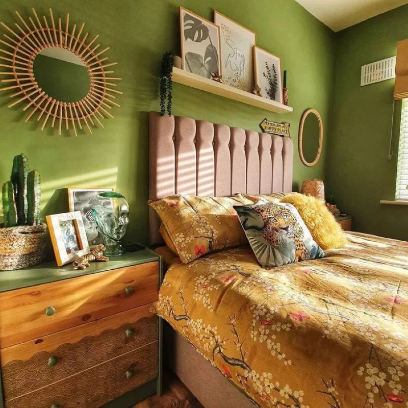 Boho green bedroom ideas