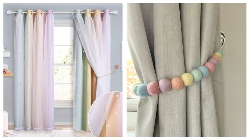 Cute nursery themes with rainbow curtains