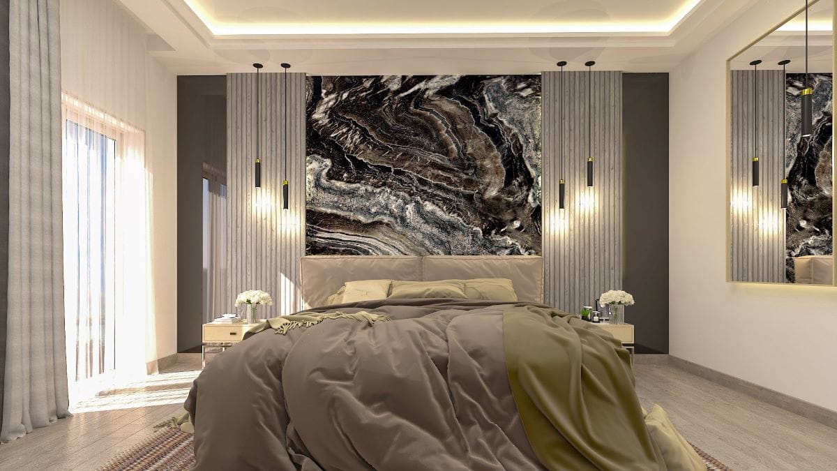 Luxury marble bedroom accent wall by Homilo