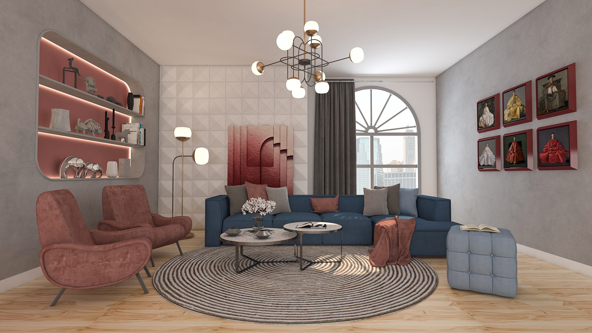 Mid-century modern decor geometry amd jewel tones in a living room by Homilo