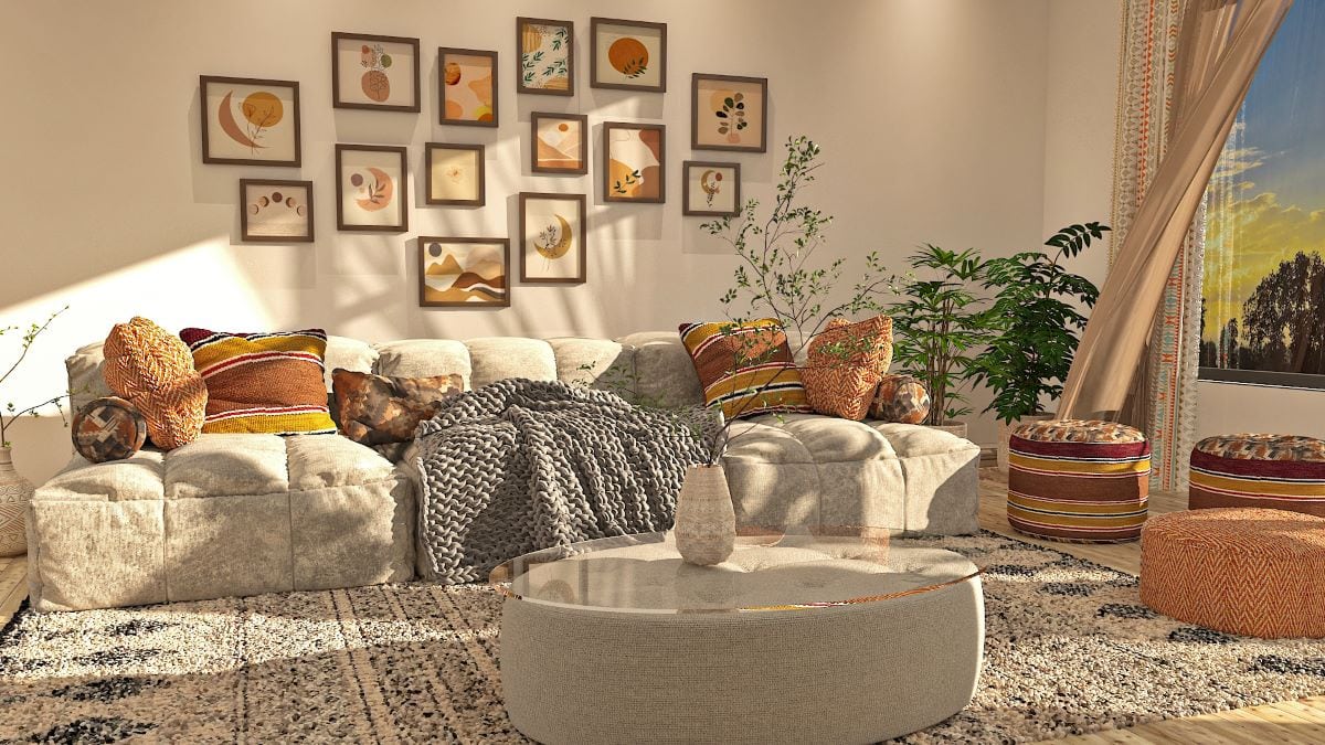 Modern boho living room decorating ideas by Homilo