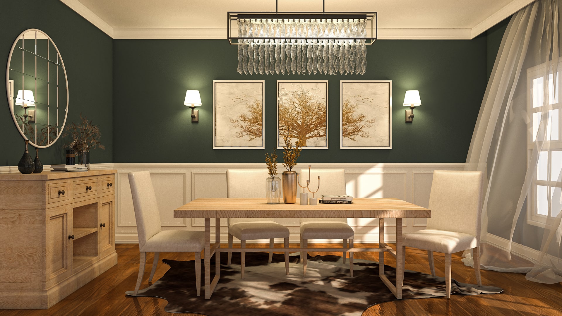 Transitional Green Dining Room